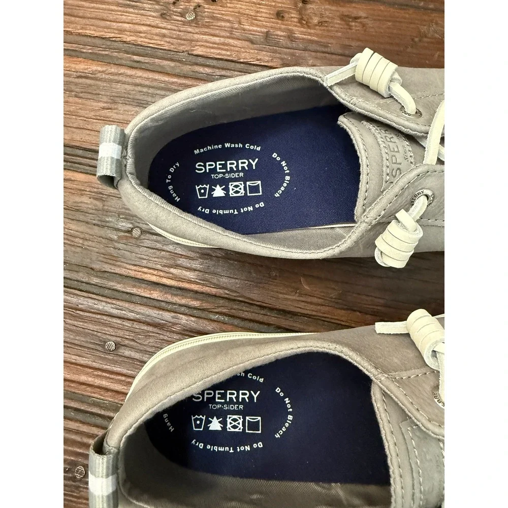 Sperry Crest Vibe Washable Leather Barrel Lace Sneakers Light Grey 8.5 Preppy